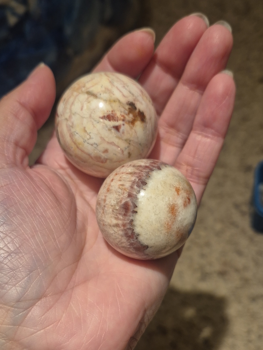Pork Stone Red Banded Calcite Sphere Set Of 2